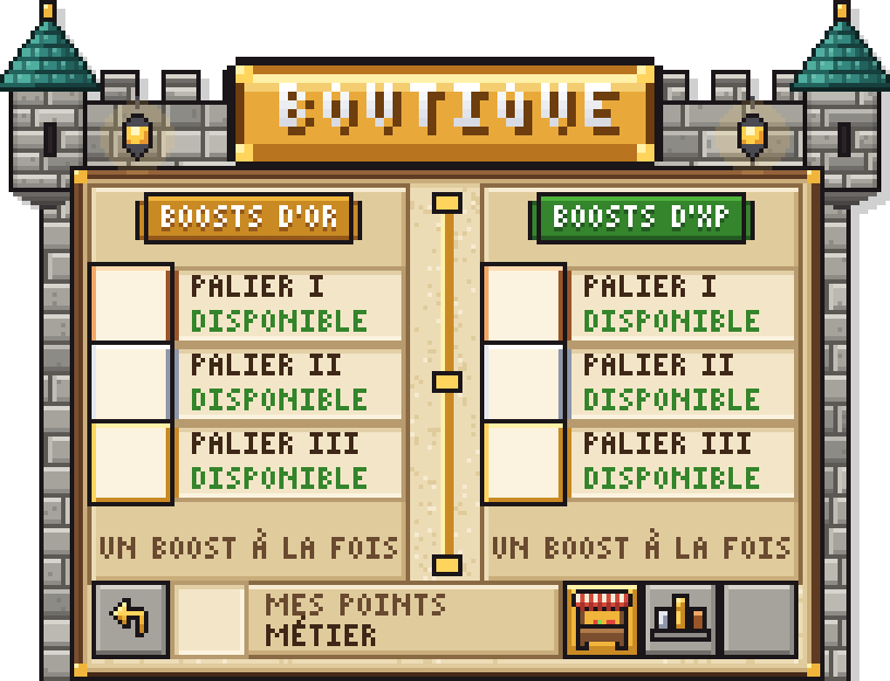 La boutique des boosts d'or et d'XP
