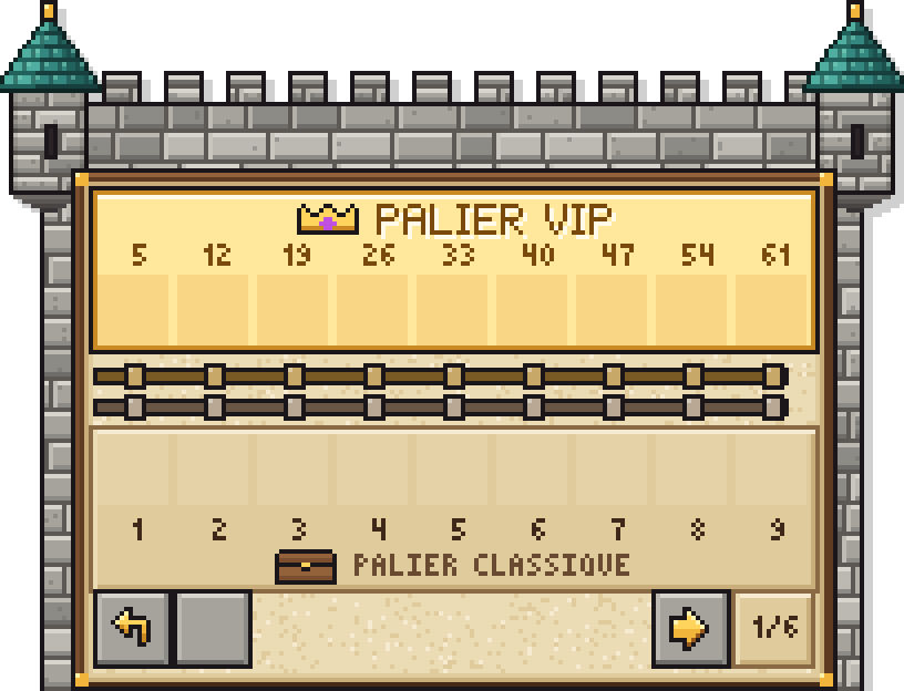 Le menu des récompenses de paliers, palier classique et palier VIP
